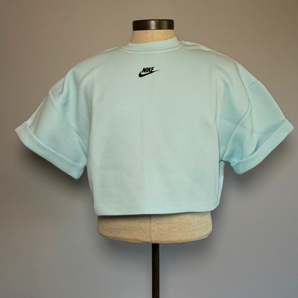 Nike Women Tech Fleece Short Sleeve Crop Top Glacier Blue FV6320-474 Medium